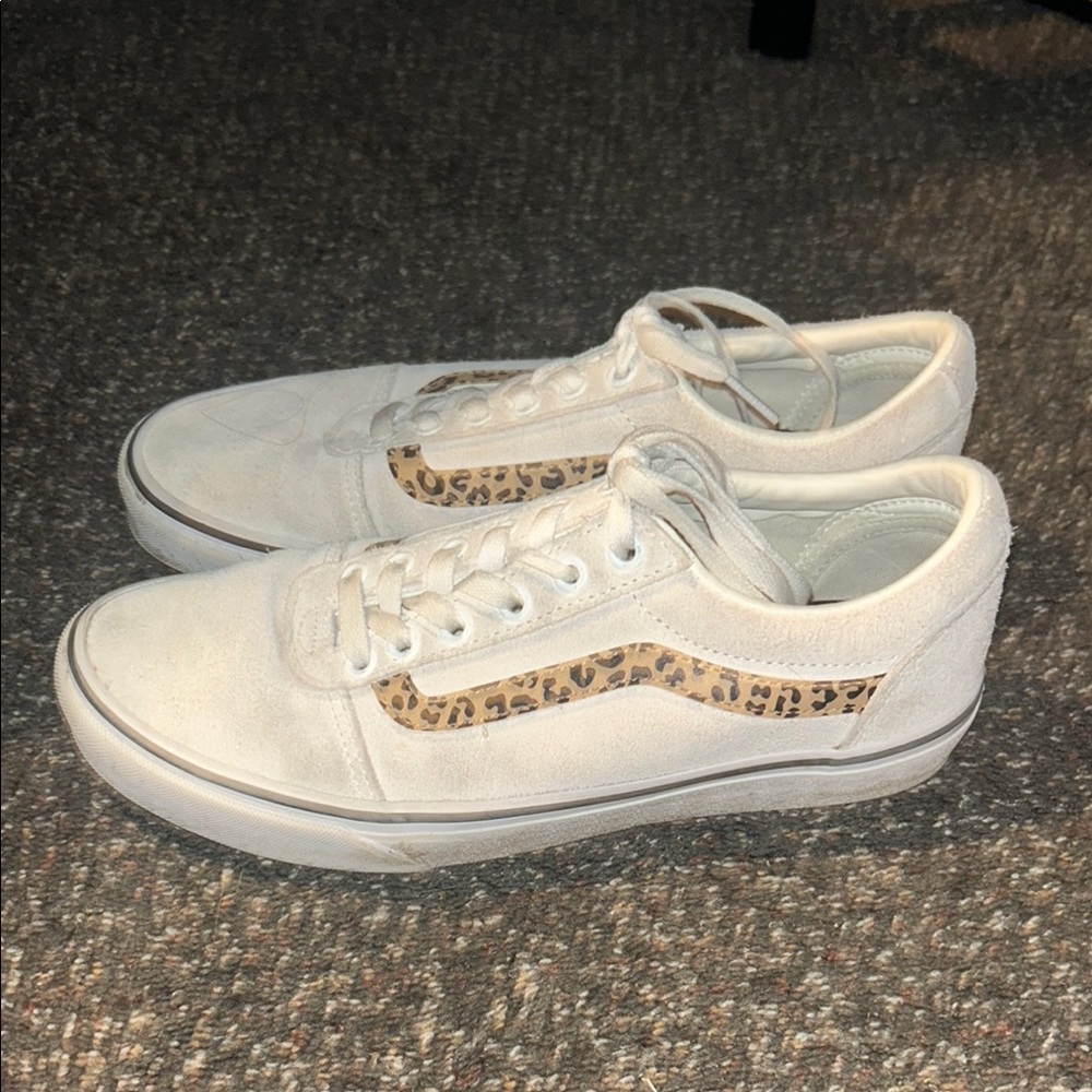 Vans White Sneakers with Leopard streak